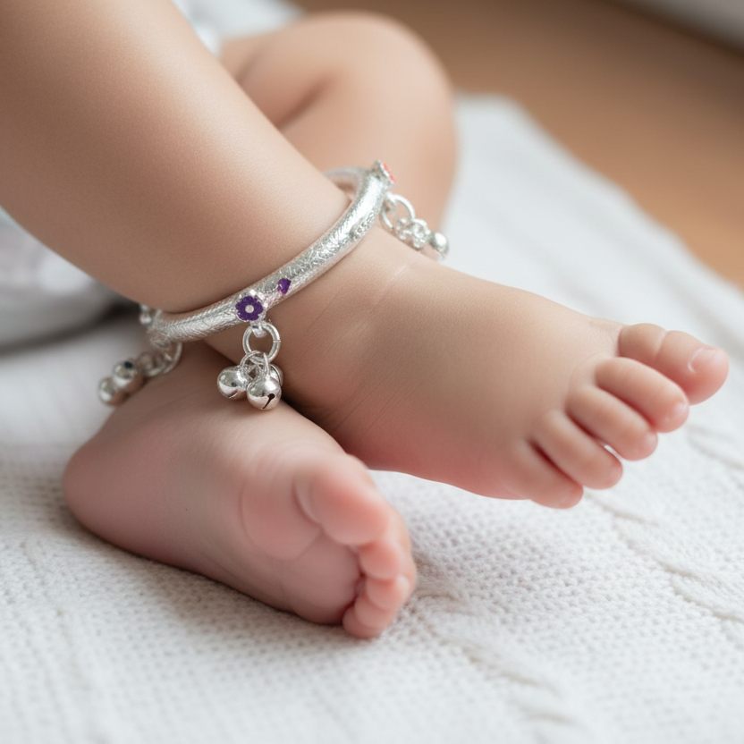 Kiran Silver Baby Hollow Anklet