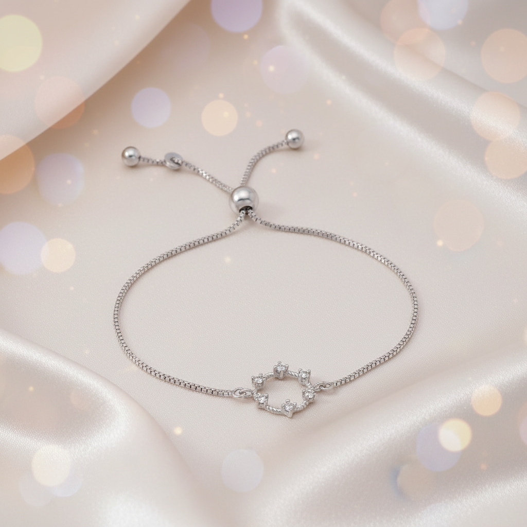 Silver Wreath Adjustable Bracelet with Cubic Zirconia