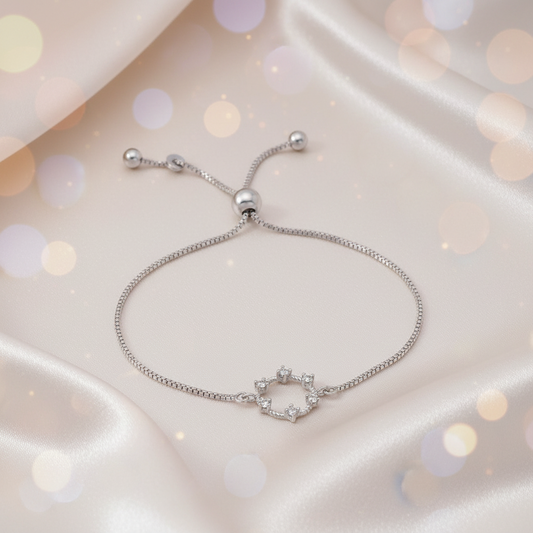 Silver Wreath Adjustable Bracelet with Cubic Zirconia