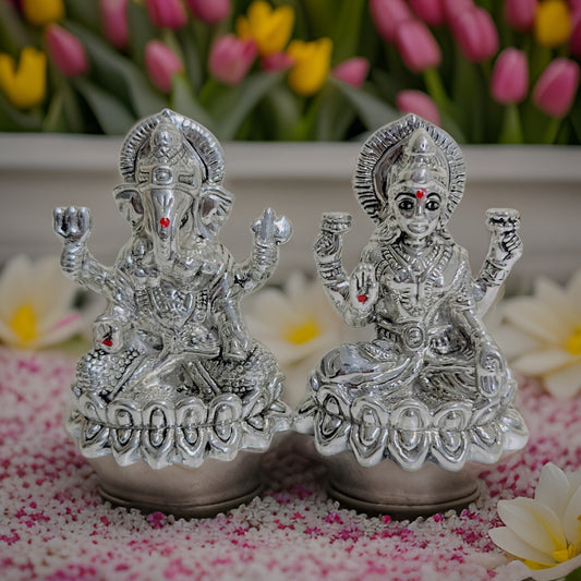 999 Silver Kamala Lakshmi Ganesh Idol