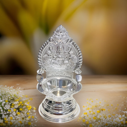 925 Silver Gajalakshmi-Kamakshi Deepam 3.8 Inches