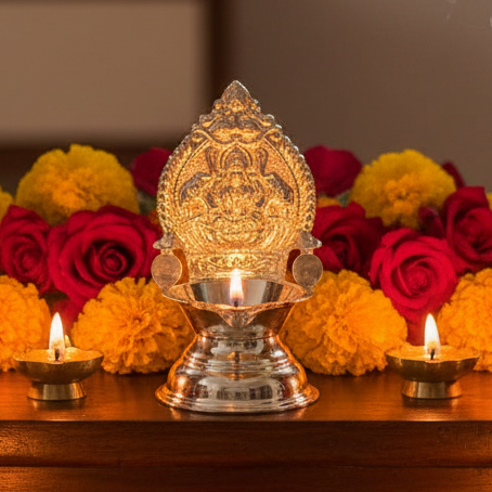 925  Silver Lakshmi-Kamakshi Deepam 2.25 Inches
