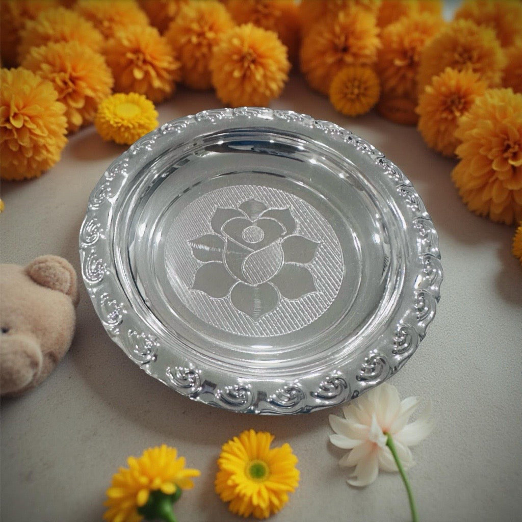 Aarvi Silver Rose Nakash Plate 3.8 Inches