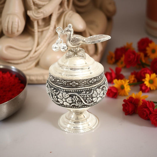 Antique Silver Peacock KumKum Box