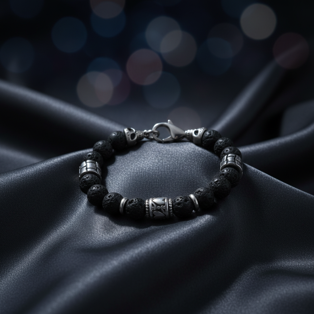 Stainless Steel Bracelet with Black Druzy Beads