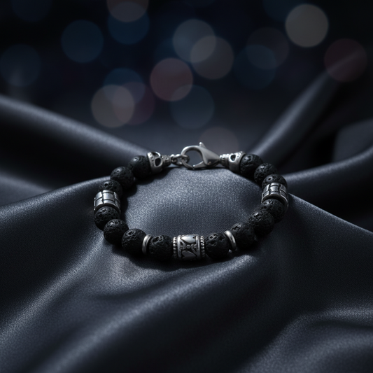 Stainless Steel Bracelet with Black Druzy Beads