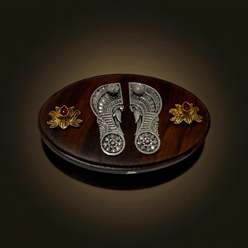 925 Silver Wooden Padhuka- 3.3 inches