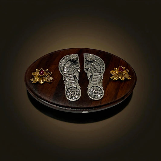 925 Silver Wooden Padhuka- 3.3 inches
