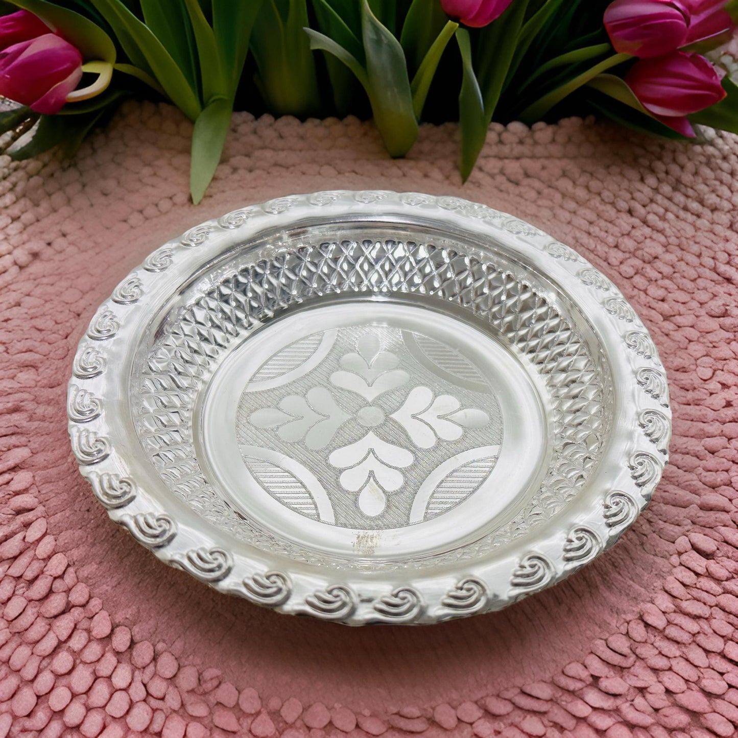 925 Silver Swetha Pooja Thali Plate 5.4 Inches