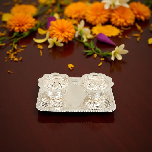 Silver Haldi Kumkum Plate Set