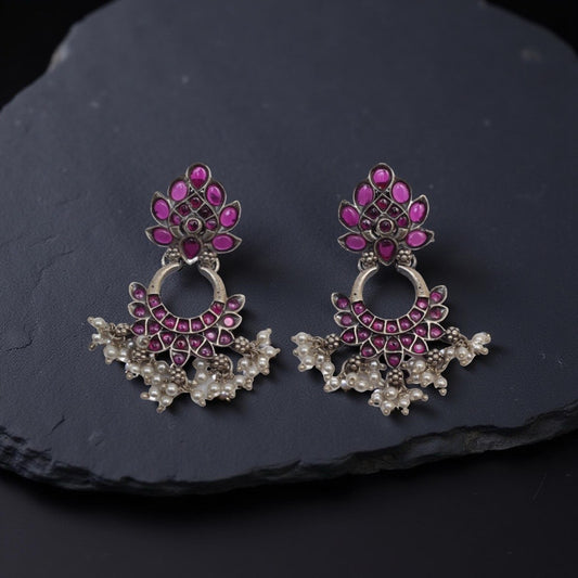 Oxidized 925 Silver Pearl Drop Earrings