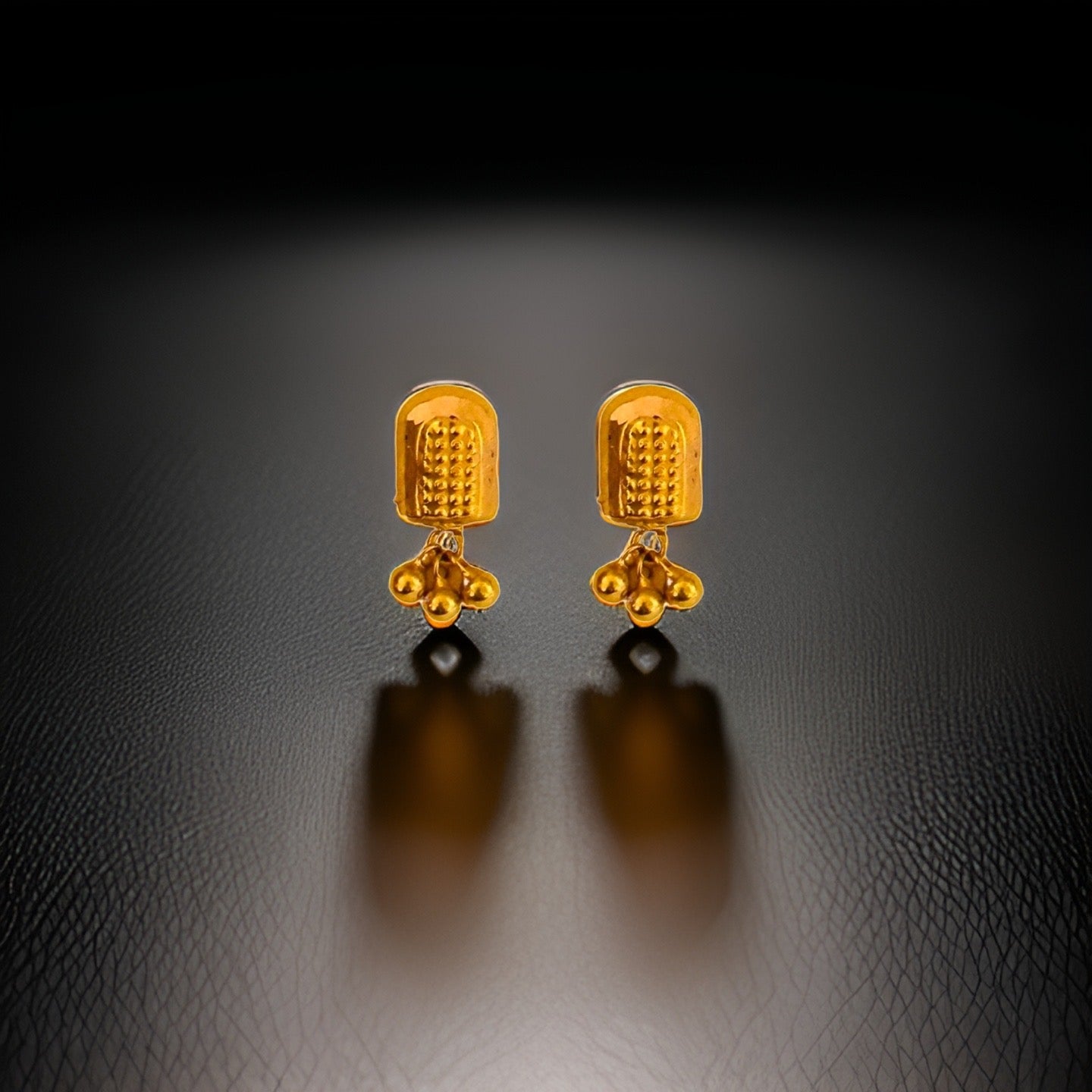 18KT Gold Three Cluster Ball Drop Earrings
