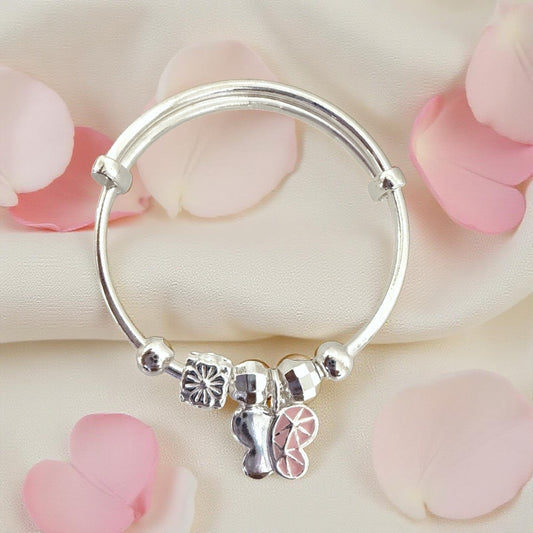 999 Pure Silver Butterfly Charm Adjustable Baby Bracelet