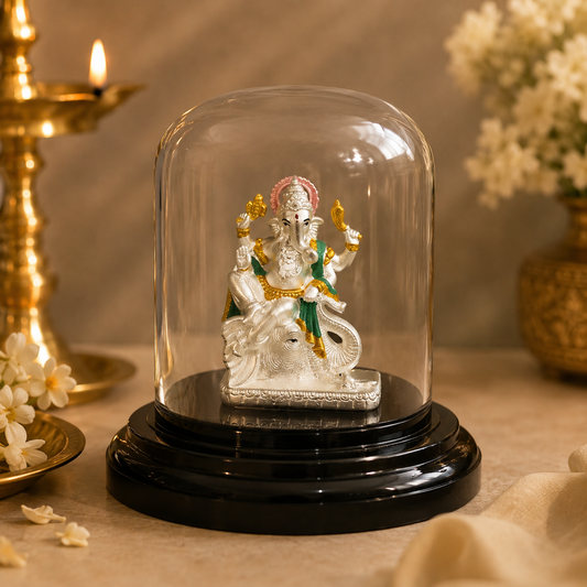 999 Silver Acrylic Case Gan Ganpathy Idol