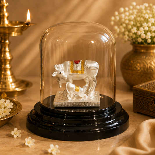 999 Silver Acrylic Case Cow and Calf Idol