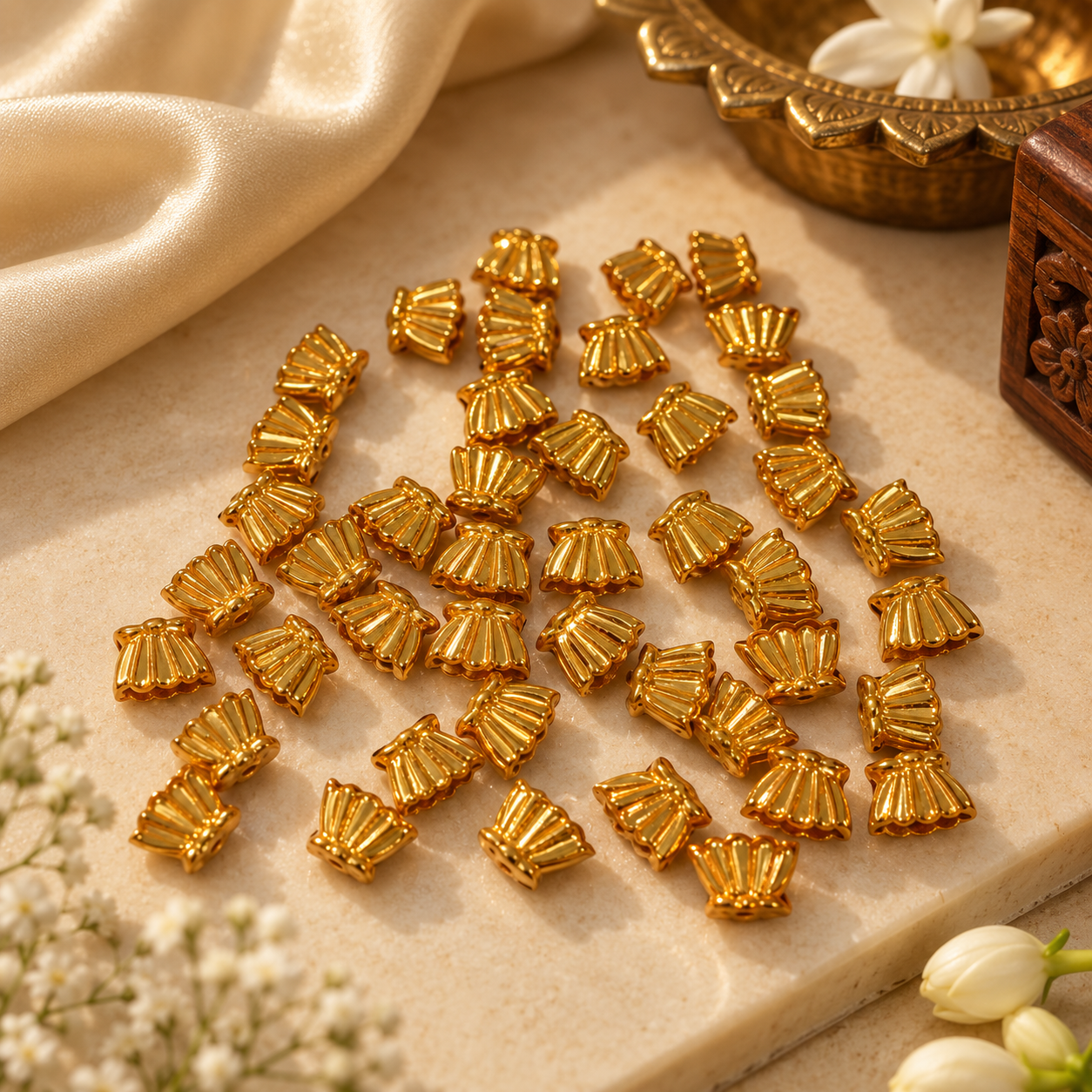 Gold Plated Silver Lotus Astothram Flower 110 Count