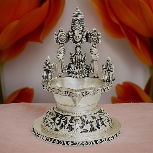 925 Silver Antique Lakshmi Balaji  Deepam 4.25 Inches