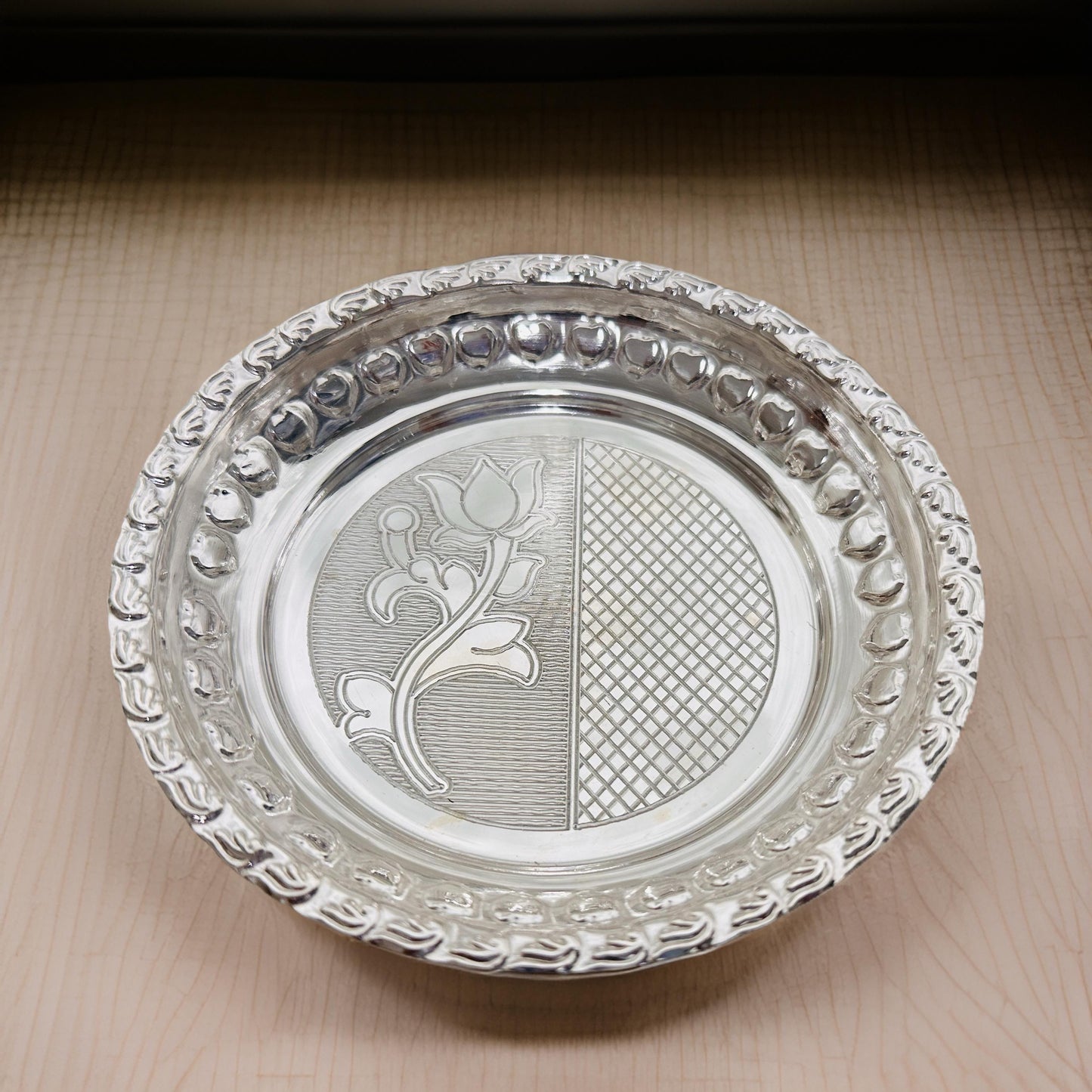 925 Silver Meenakshi Pooja Thali Plate 5.6 Inches