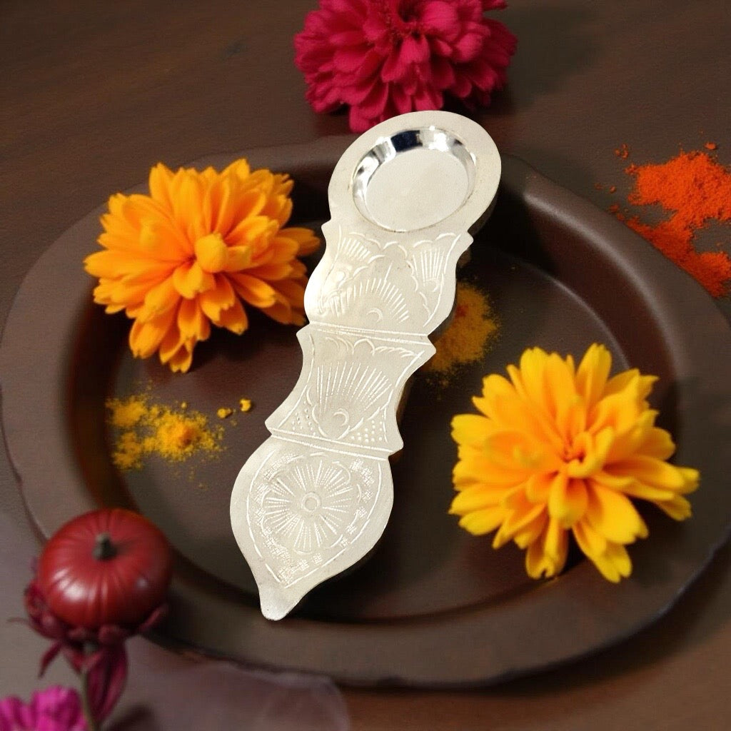 Silver Karpur Arti Diya 7 Inches