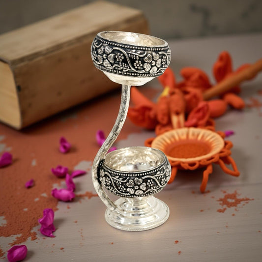 Antique Silver Two Cup KumKum Box