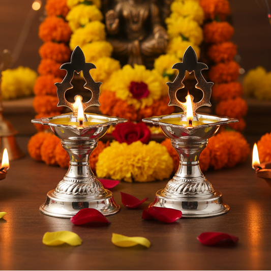 Silver Plain Nakash Deepam 3 Inches