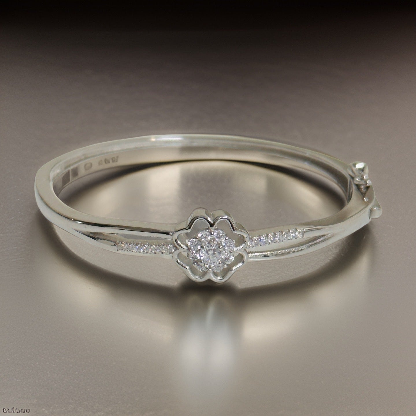 Silver Openable CZ Flower Kids Bangle