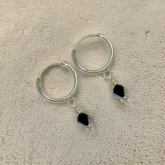 Silver Ear Hoop with Hanging Citrine Crystals-