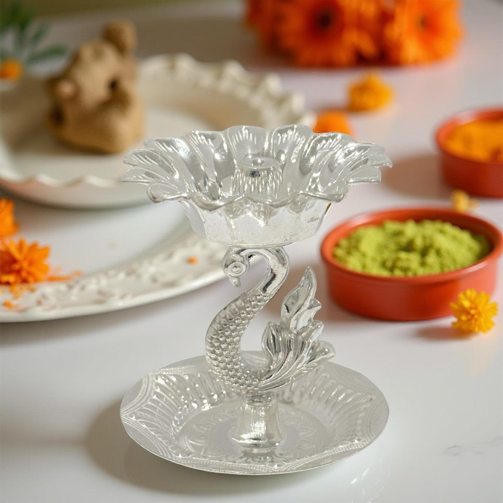 Malti 925 Silver Swan Diya 2.75 Inches
