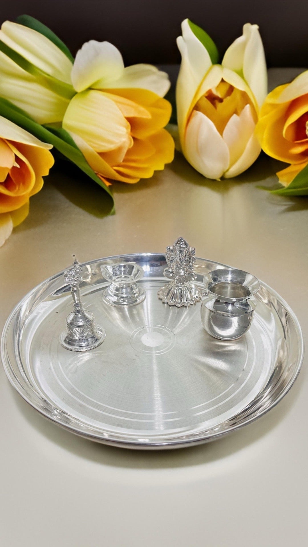 Silver Pooja Thali Set - 5 PCs