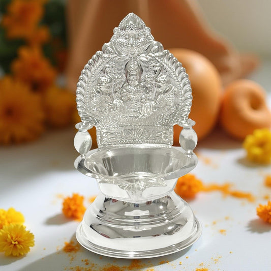 925 Silver Gajalakshmi-Kamakshi Deepam 4.75 Inches