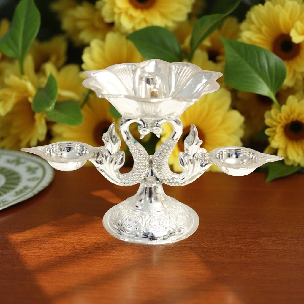 Aarna  Fancy Peacock Silver Diya