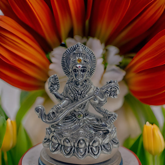 999 Silver Saraswathi Idol-3.2 Inches