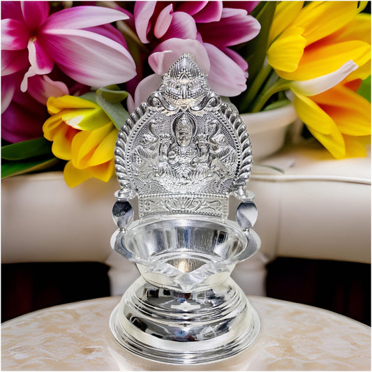 925 Silver Gajalakshmi-Kamakshi Deepam 5 Inches