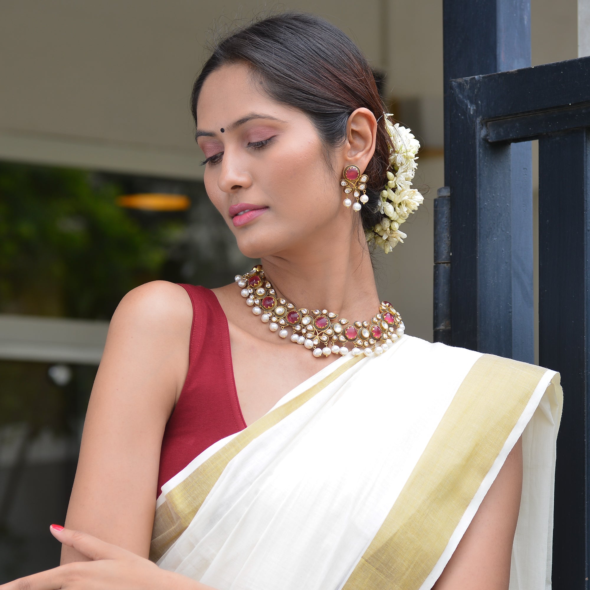 Light weight chandbali earrings with multicolour beads and pearl maata –  Prashanti Sarees