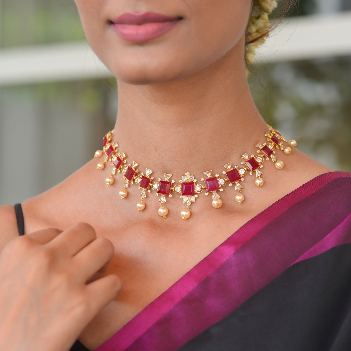 22KT Gold Ruby Necklace and Earrings Set