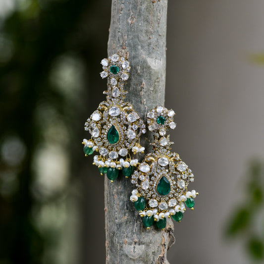 Swati 925 Silver Mossonite Victorian Long Earrings