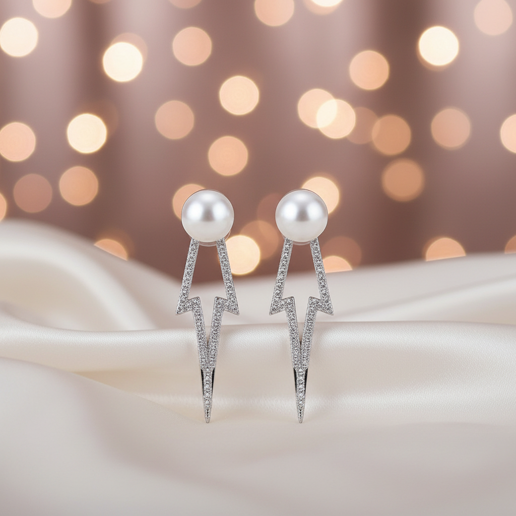 Rhodium Plated On 925 Sterling Silver Ellie Drop Earrings