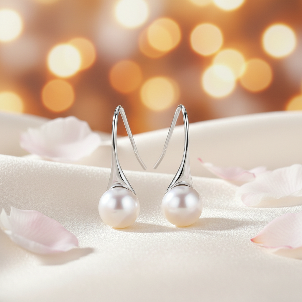 Rhodium Plated On 925 Sterling Silver Peare Drop Earrings