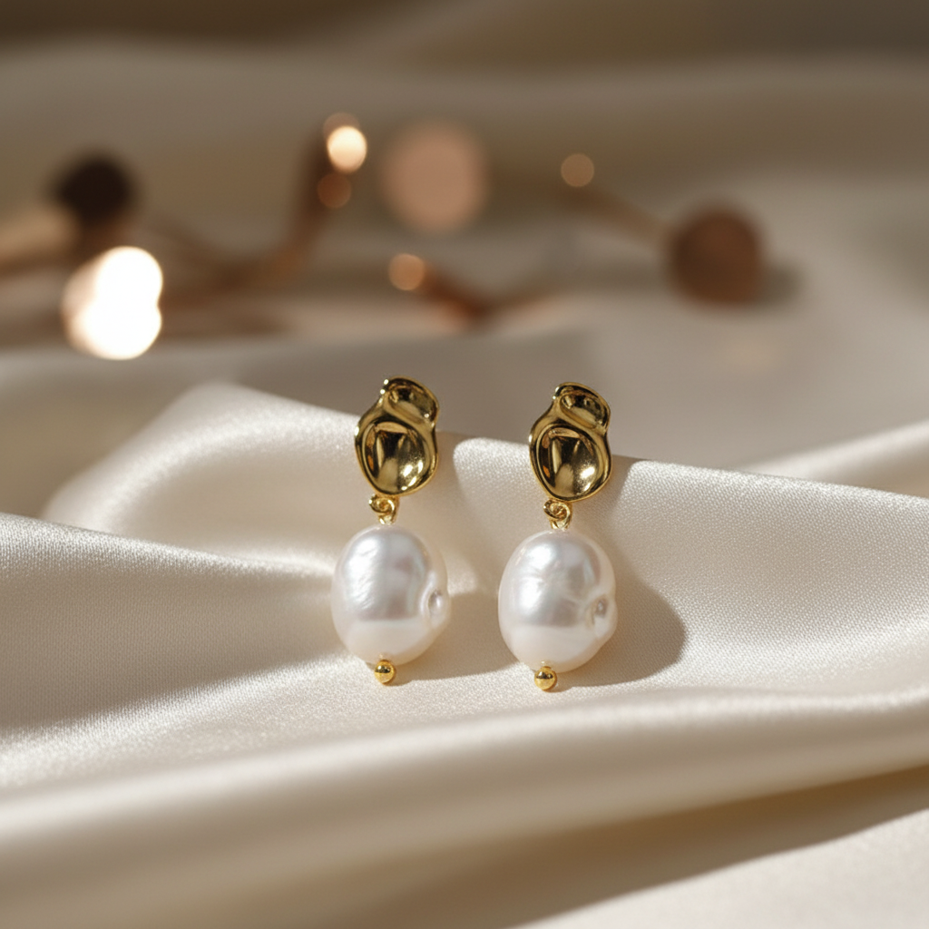 Yellow Gold Plated On 925 Sterling Silver Audrey Drop Earrings