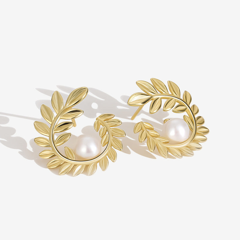 Gold Plated On  925 Silver Pearl Stud Earrings