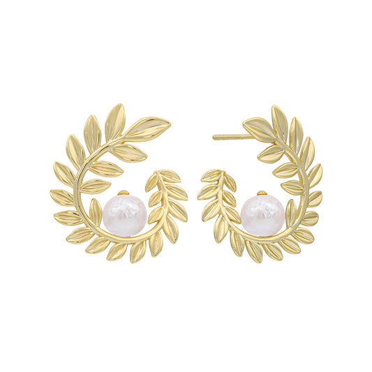 Gold Plated On  925 Silver Pearl Stud Earrings