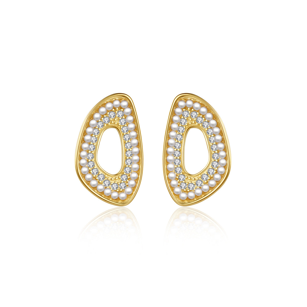 Gold Plated On 925 Silver Pearl Stud Earrings