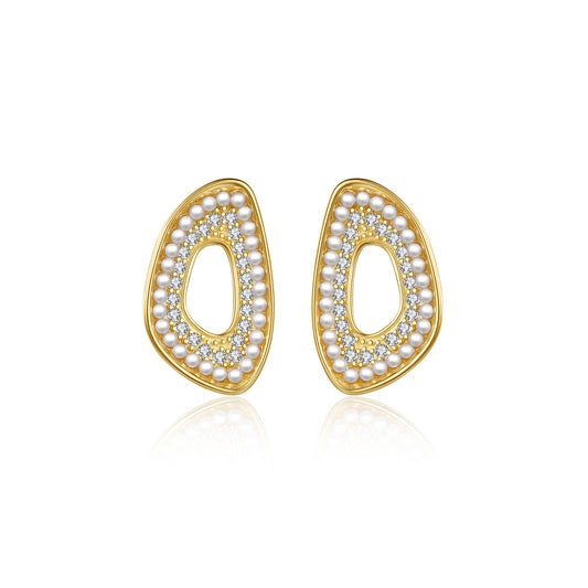 Gold Plated On 925 Silver Pearl Stud Earrings