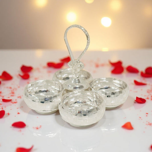 Silver Four Checked Cup KumKum Holder
