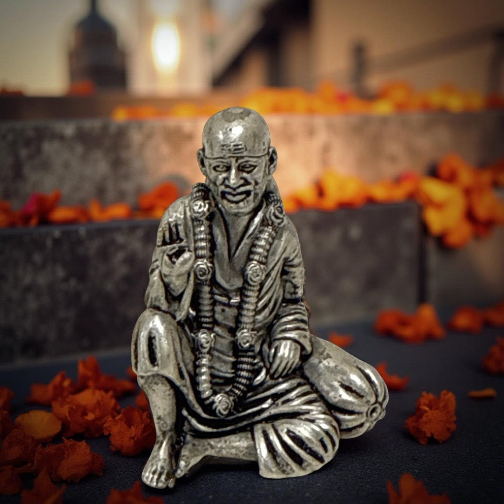 925 Silver Antique Saibaba  3D Idol- 1.5 inches