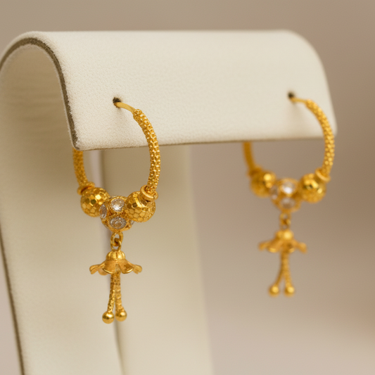 22KT Gold Chain Drop Hoop Earrings