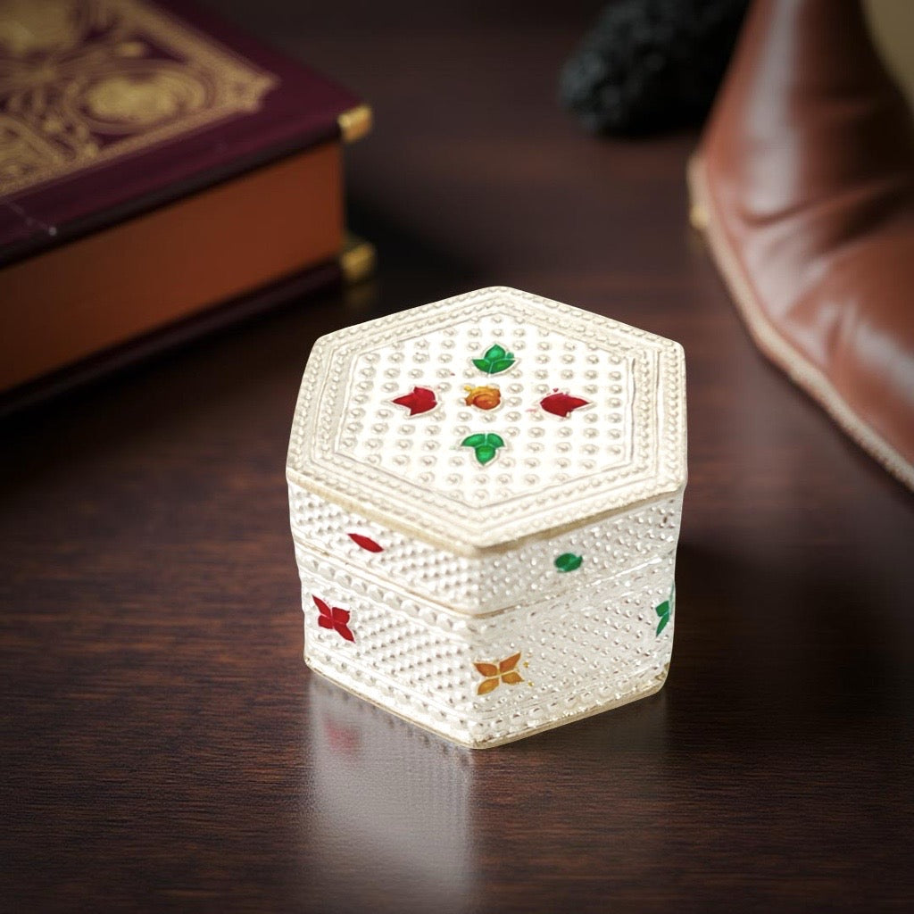 Silver Hexagonal KumKum Box