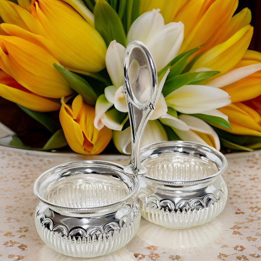 925 Silver Nakash 2 Cup Haldi Kumkum Cups- 3.8 Inches