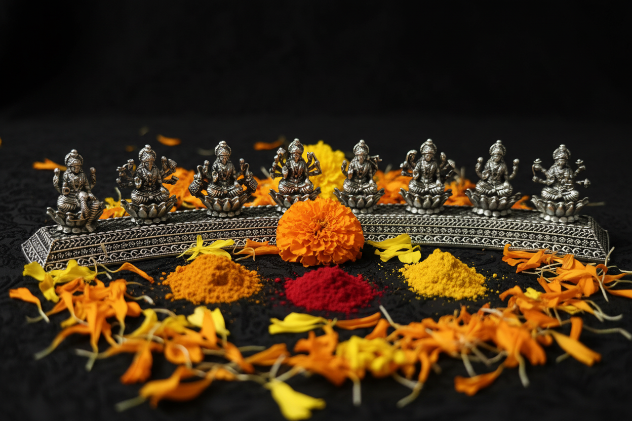 925 Silver Antique Astalakshmi Lakshmi 3D Idol