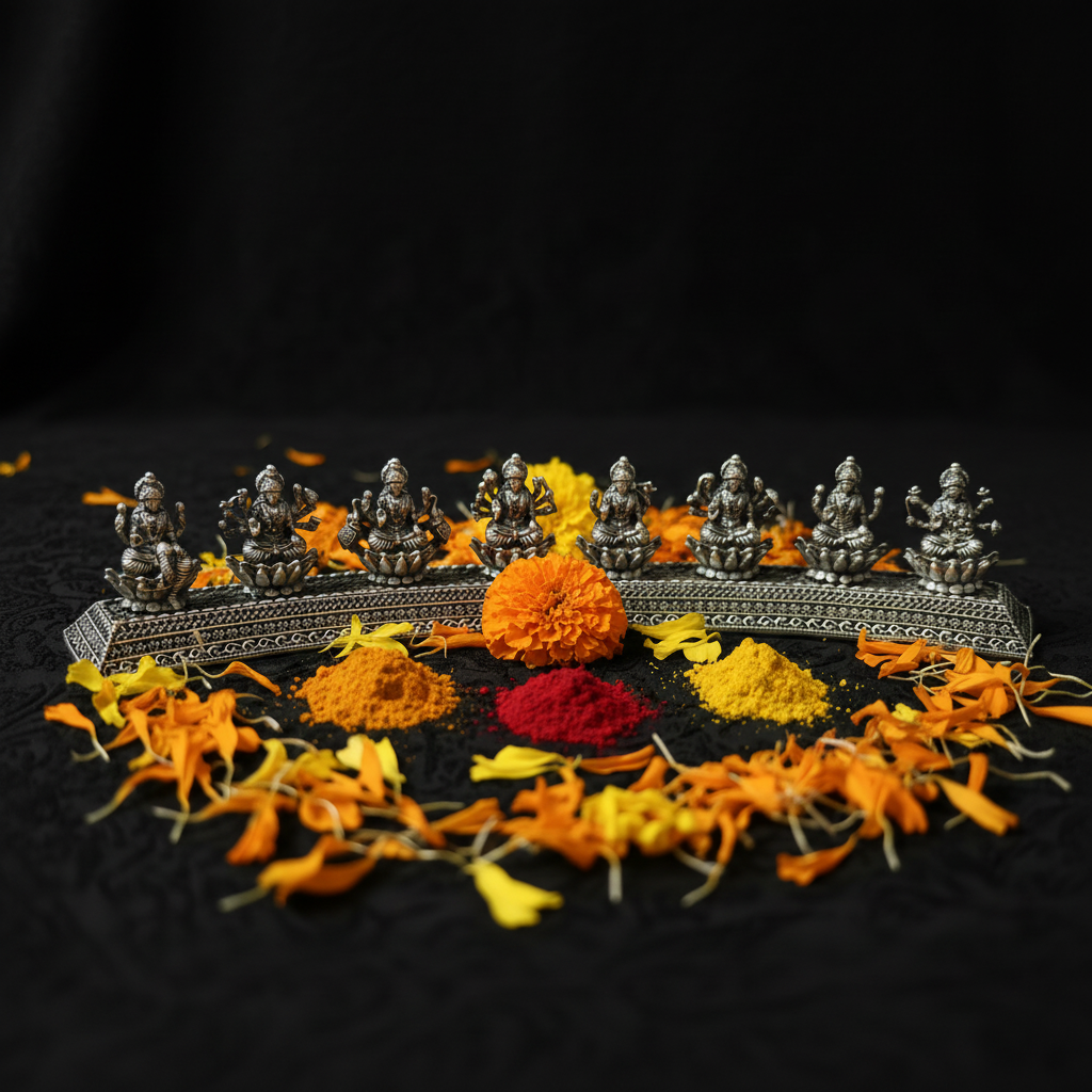 925 Silver Antique Astalakshmi Lakshmi 3D Idol
